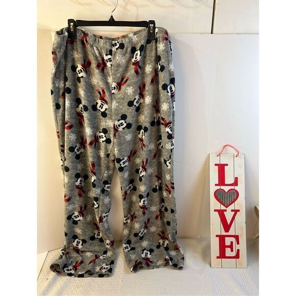 Disney Mickey fleece pajamas 2x pants gray red rn#824457 - Picture 1 of 4